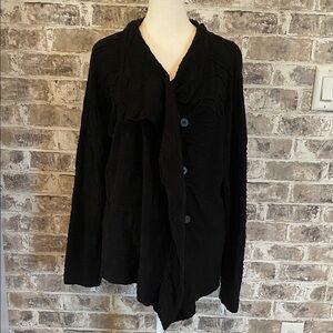 Horny Toad Black Button-Up Cardigan with Scarf Collar. Raised Pattern. Size L.